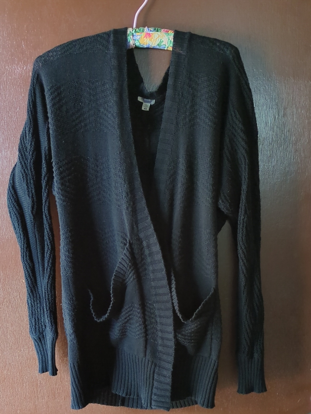 Black Open-Front Knit Cardigan Size XS